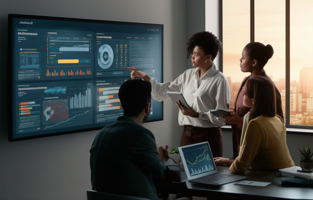 Marketing team working on analytics dashboard